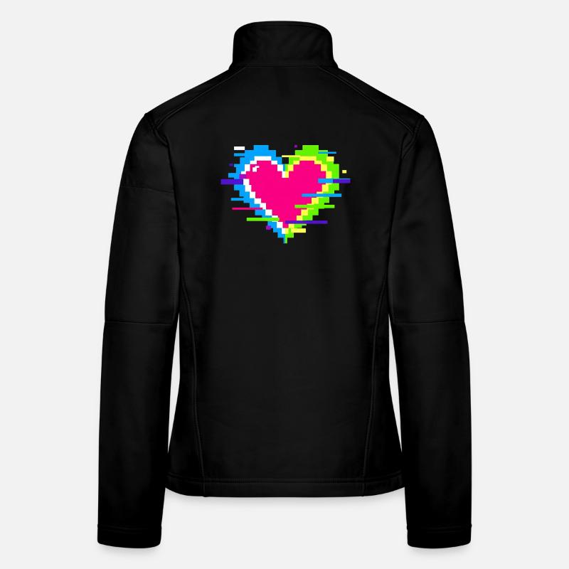 Pixel Heart Neon Glitch Rainbow Women's Softshell Jacket