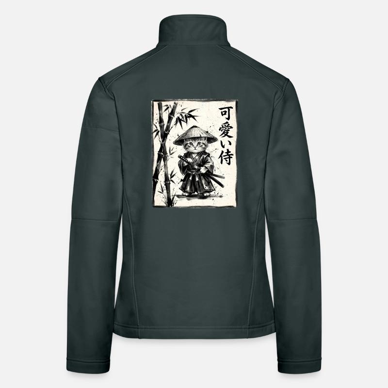 Samurai Cat Sumi-e Ink Drawing Women's Softshell Jacket