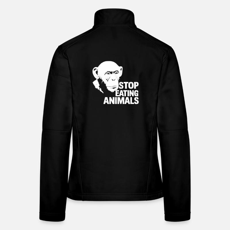Arrêtez de manger des animaux – Conception du chimpanzé Veste en tissu softshell Femme