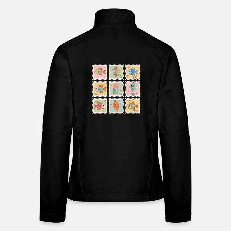 Tiere des Meeres Muster-Stempel Frauen Softshelljacke