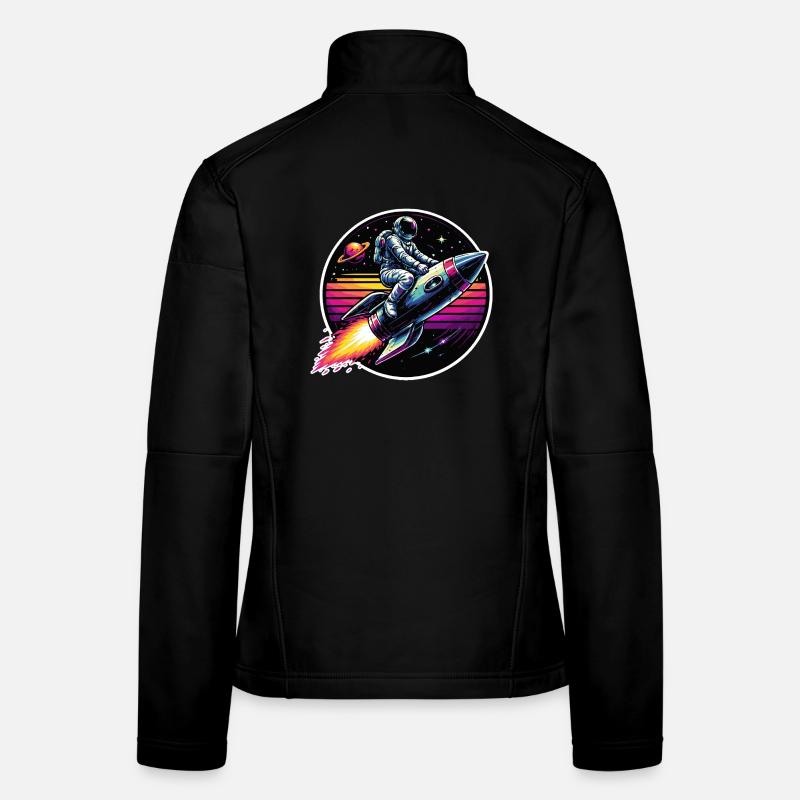 Astronaut on rocket in retro sunset - Women's Softshell Jacket - black