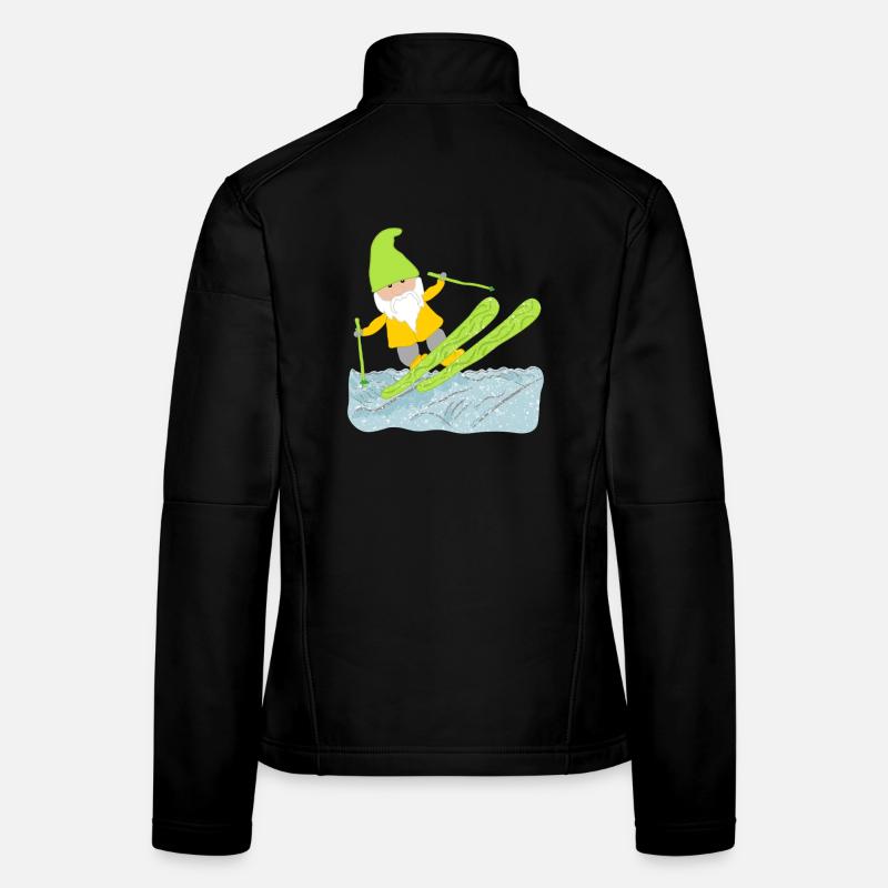 Dwarf skiing, old ski bunny, yellow, green Women's Softshell Jacket