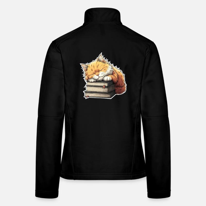 Süße Katze schläft auf Bücherstapel Frauen Softshelljacke
