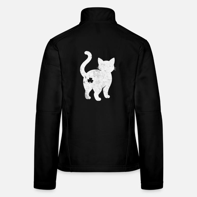 Katzen Silhouette mit Kleeblatt Frauen Softshelljacke
