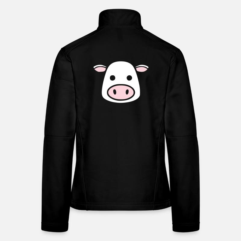 Süßer Kuh Kopf Gesicht Comic Vektor Frauen Softshelljacke