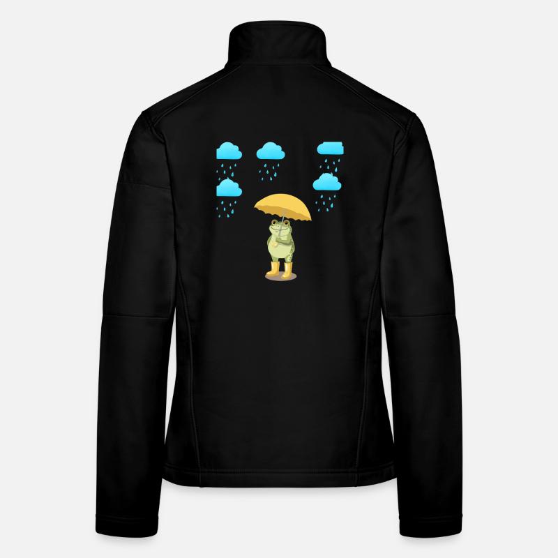 Frosch mit Regenschirm im Regen - Frauen Softshelljacke - Schwarz