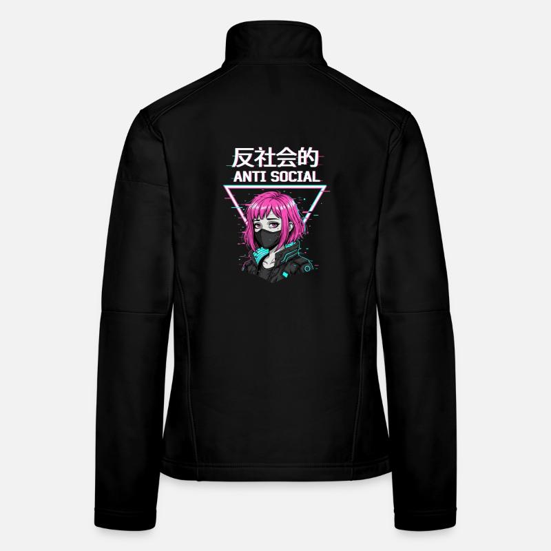 Antisoziales Japanisches Vaporwave Anime Mädchen Frauen Softshelljacke