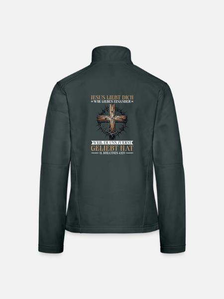 Jesus Loves You Christian Quote Bible Study - Women's Softshell Jacket - black - Back