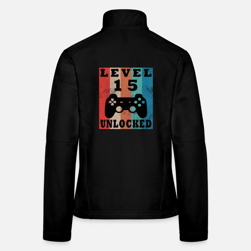 Level 15 Freigeschaltet Retro Controller Frauen Softshelljacke