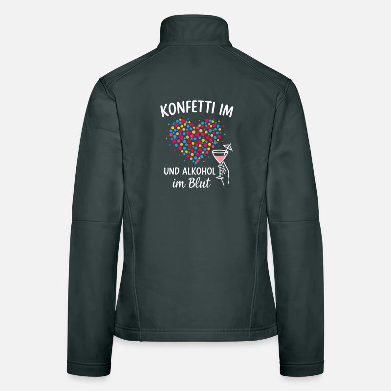 Fête de confettis de carnaval, cœur de phrase de carnaval, carnaval Veste en tissu softshell Femme