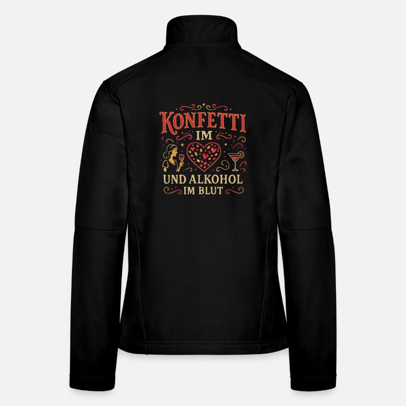 Fête de confettis de carnaval, cœur de phrase de carnaval, carnaval Veste en tissu softshell Femme