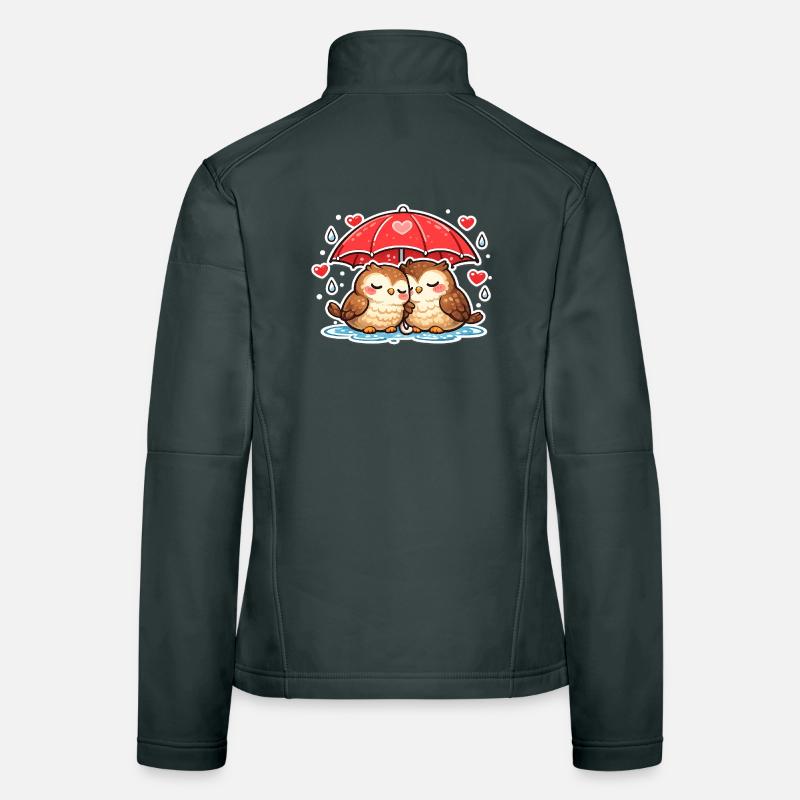 Kuschelige Eulen unter rotem Regenschirm Frauen Softshelljacke