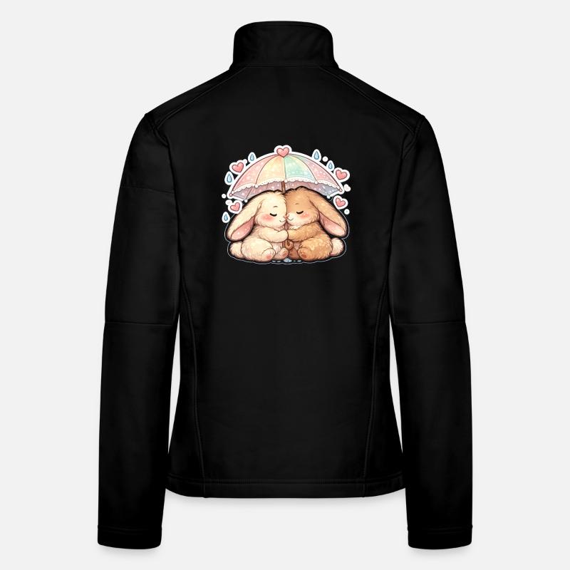Cuddly rain rabbits under umbrella Women's Softshell Jacket