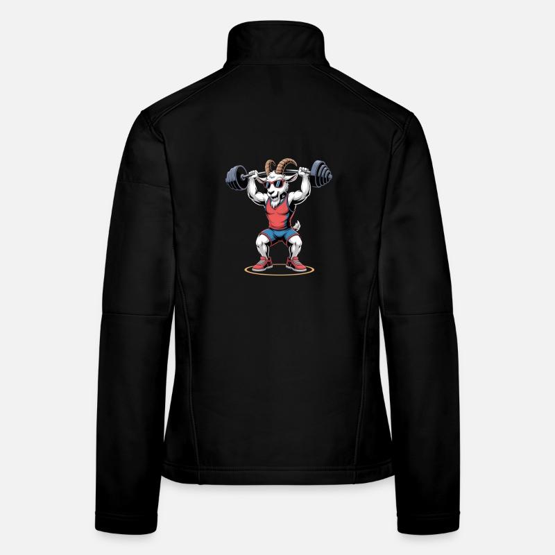 Strong bodybuilding goat doing squats Women's Softshell Jacket