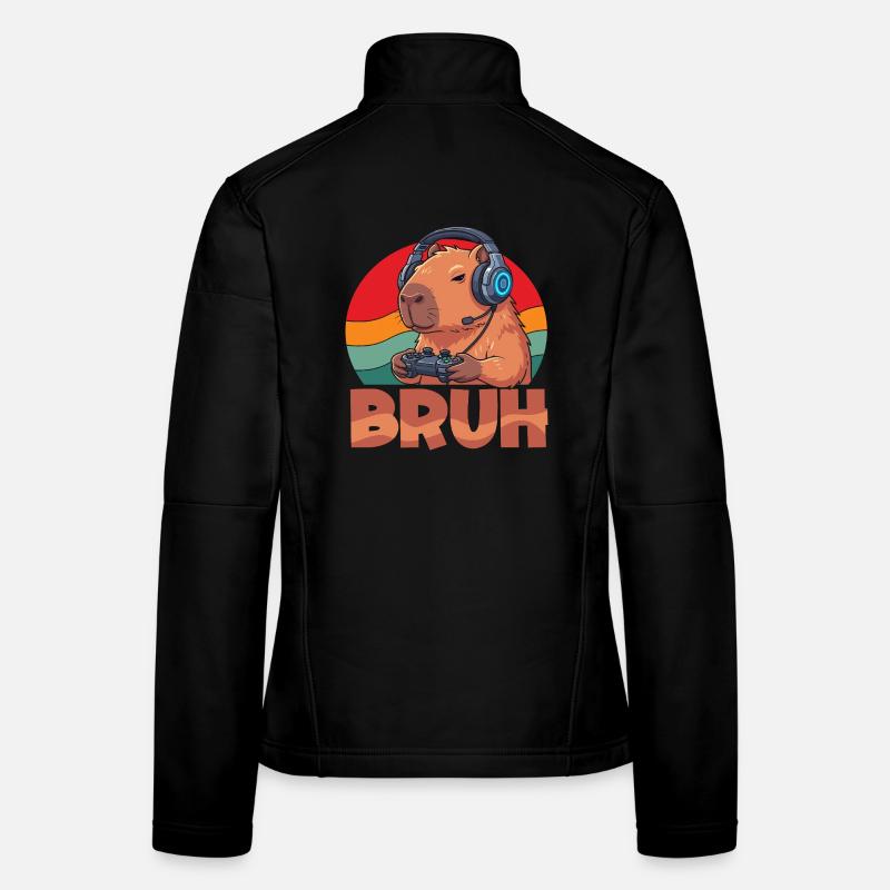 Retro Bruh Gaming Capybara Capybaras Cute Women's Softshell Jacket