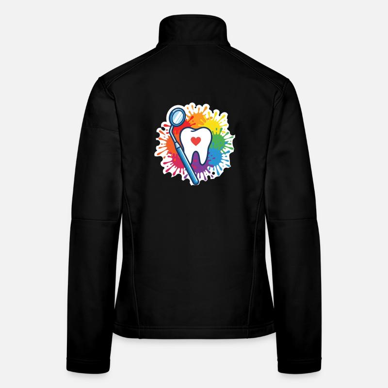 Dent colorée avec cœur et miroir dentaire Veste en tissu softshell Femme