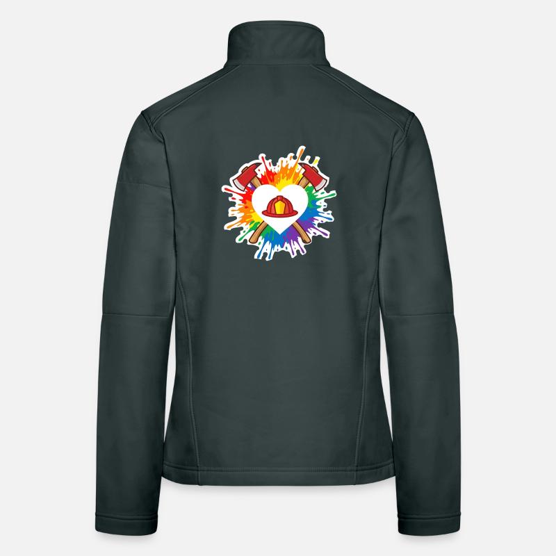 Firefighter Pride Heart Helmet Rainbow Axe Women's Softshell Jacket