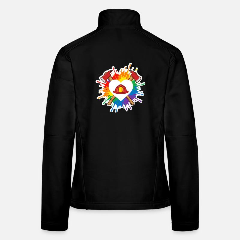Firefighter Pride Heart Helmet Rainbow Axe Women's Softshell Jacket