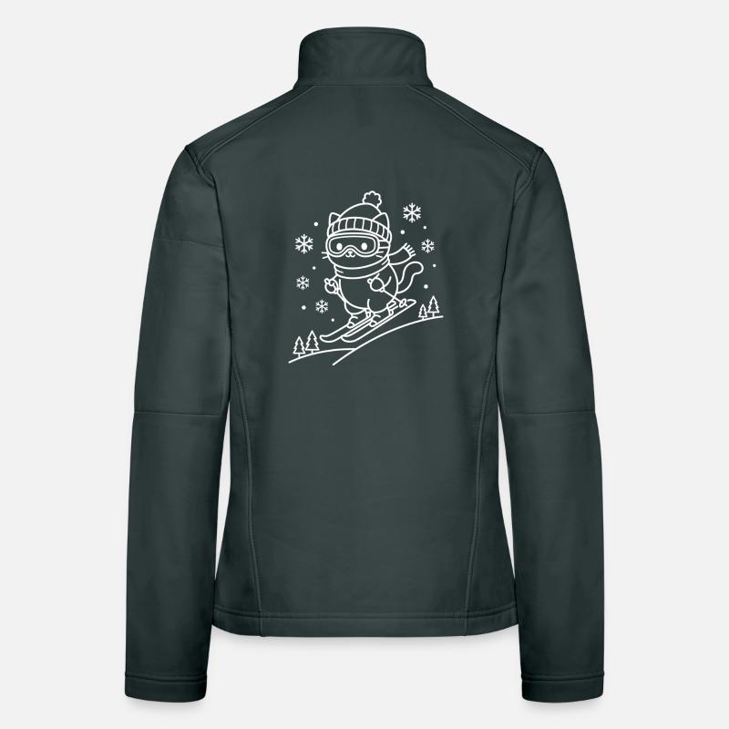 Skiing Kawaii Cat Women's Softshell Jacket