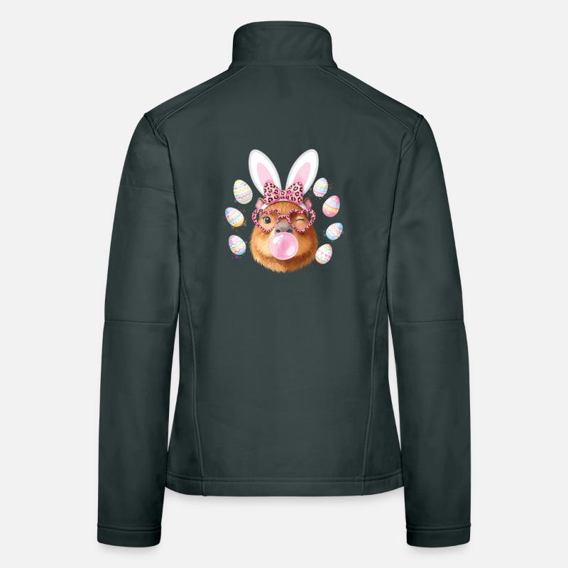 Easter Bunny Capybara with Leopard Glasses Women's Softshell Jacket