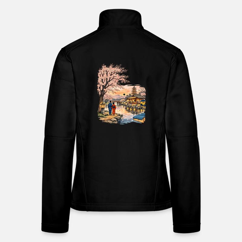 Fleurs traditionnelles de cerisier japonais Veste en tissu softshell Femme