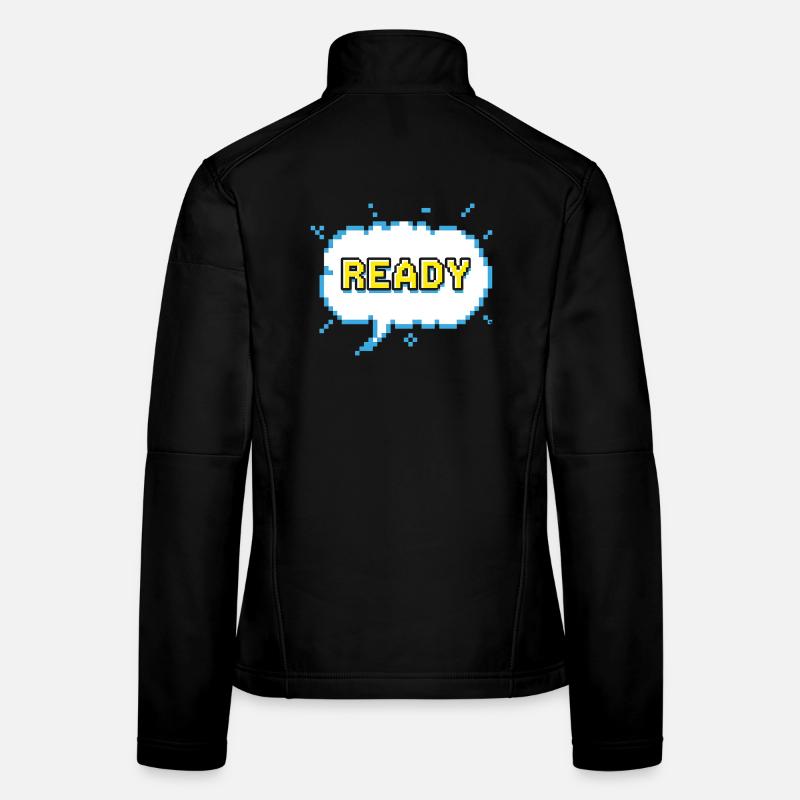 READY Schriftzug im Pixel Comic Look Frauen Softshelljacke
