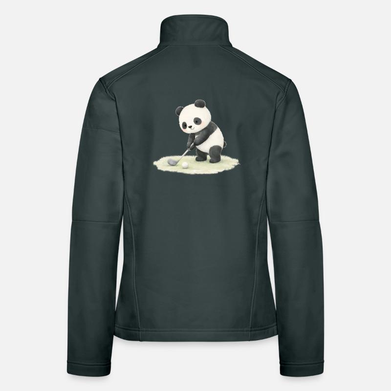 Panda Playing Golf Illustration Women's Softshell Jacket
