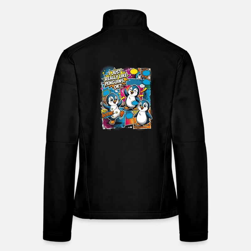 Pinguin Pop-Art Comic Kollage Frauen Softshelljacke