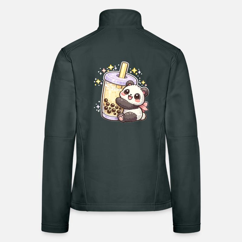 Panda Bubble Tea Cuddle Motif Women's Softshell Jacket