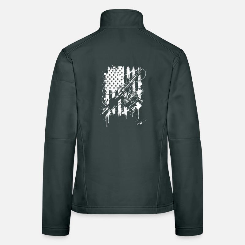 Canne à pêche grunge et graphique de drapeau Veste en tissu softshell Femme
