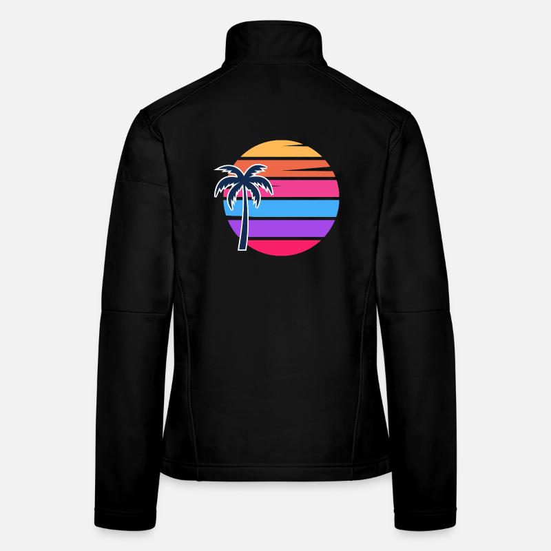 Cercle de palmiers rétro coucher de soleil Veste en tissu softshell Femme