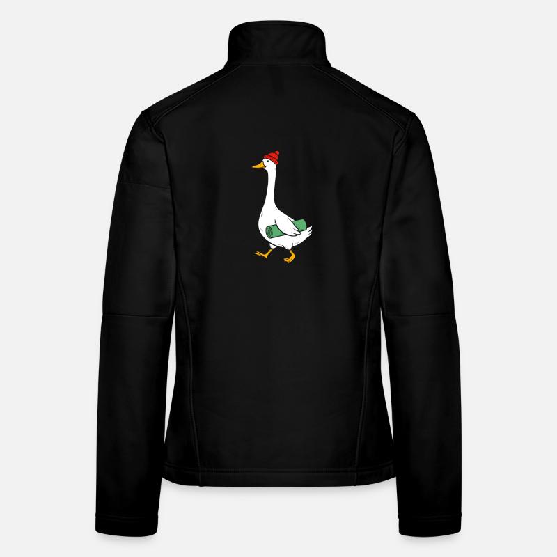 Gans mit Strickmütze und Yogamatte Frauen Softshelljacke