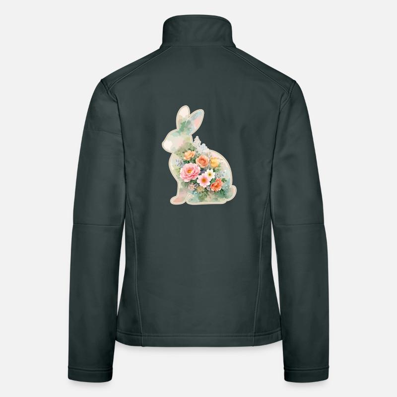 Bunny Watercolor Flowers Easter Women's Softshell Jacket
