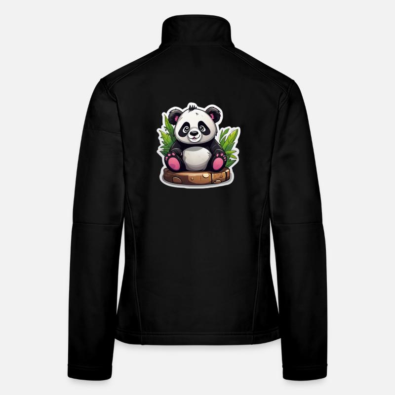 Cartoon Panda Sitting On Bamboo - Women's Softshell Jacket - black