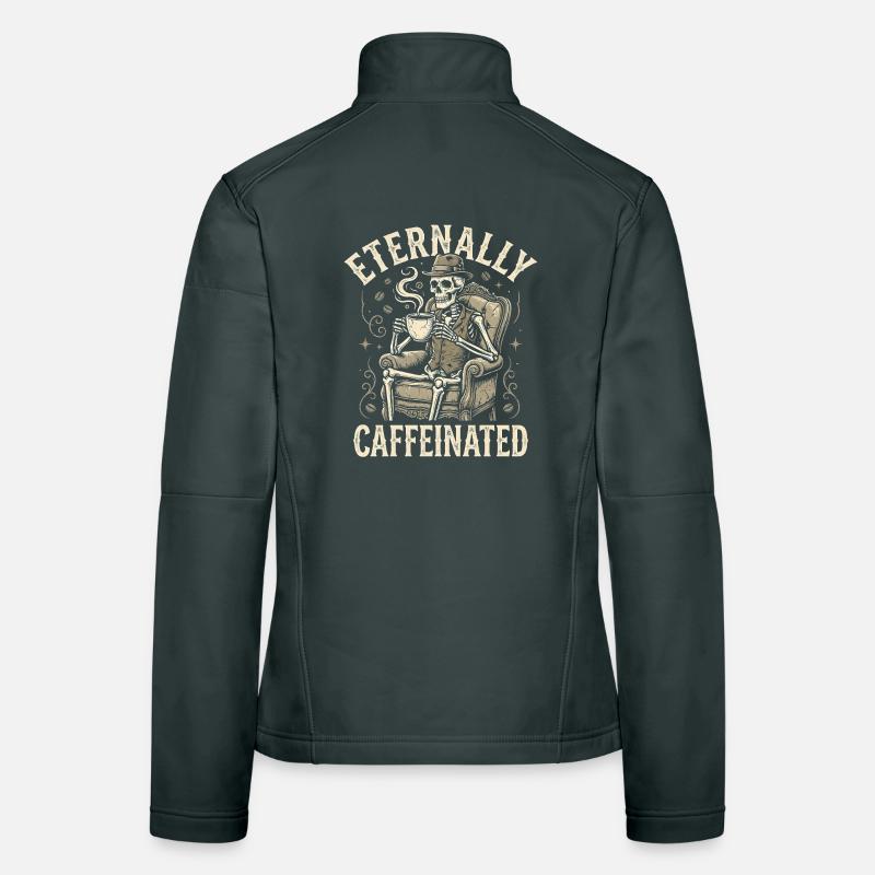 Eternally Caffeinated - Retro Coffee Skeleton Women's Softshell Jacket