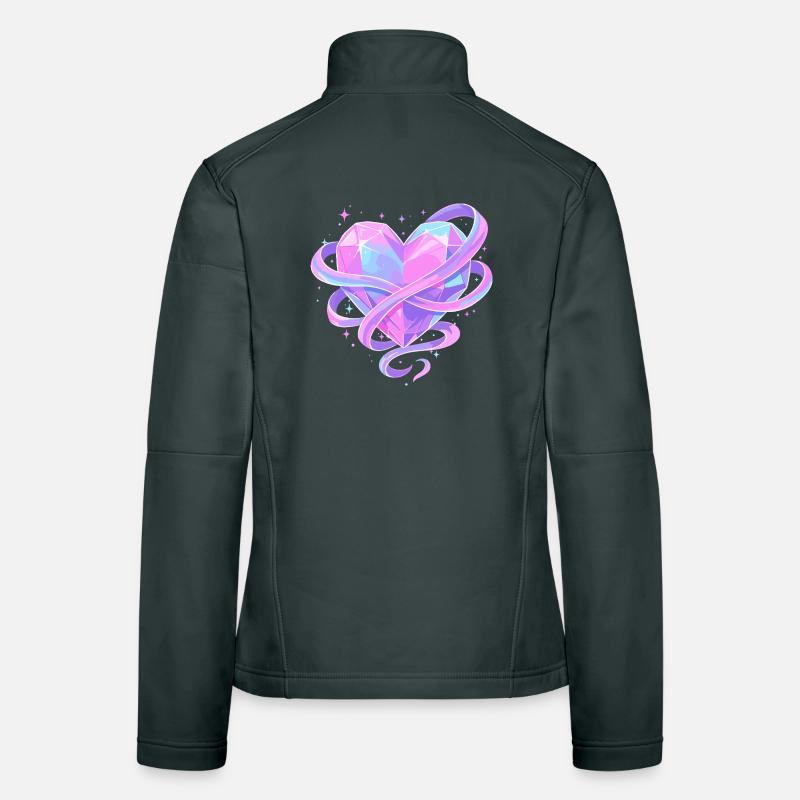 Pastel Crystal Heart with Bows Women's Softshell Jacket
