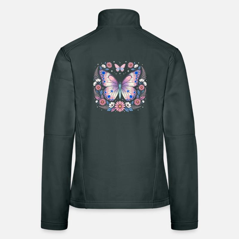 Papillon pastel dans une couronne de fleurs Veste en tissu softshell Femme