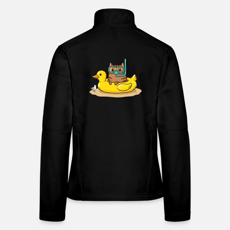 Diving Cat on Rubber Duck Women's Softshell Jacket