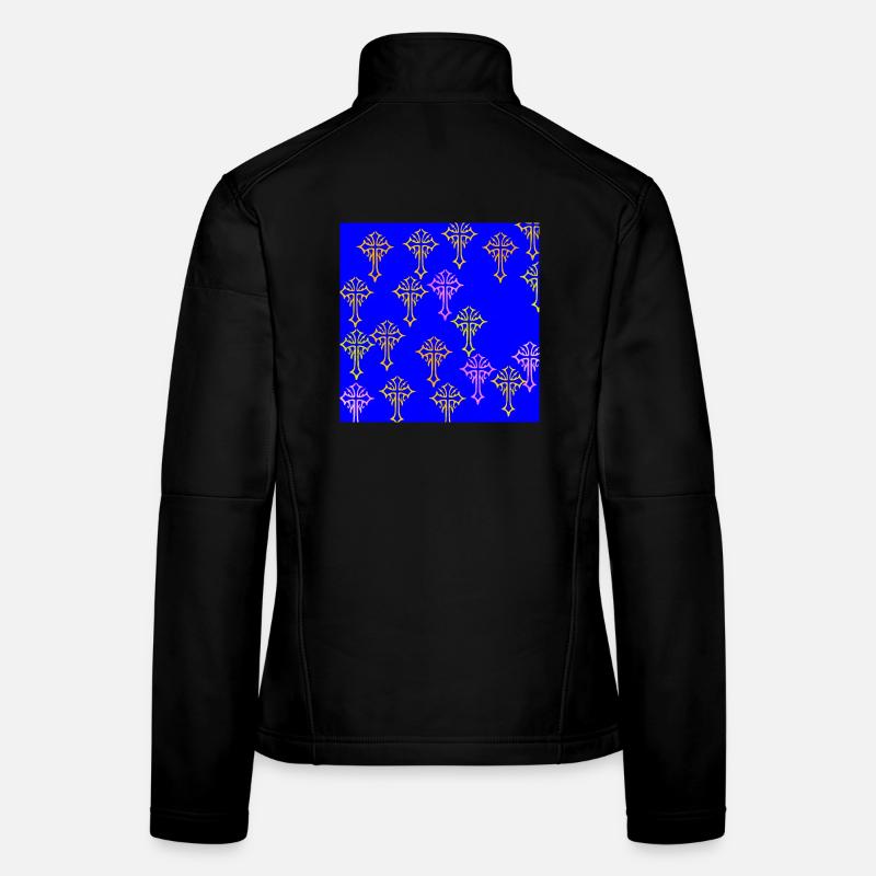 Neon Cross Pattern on Cobalt Blue Women's Softshell Jacket