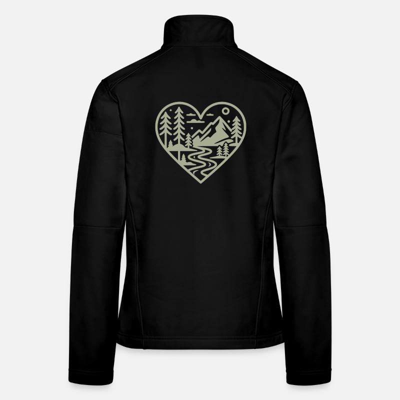 Paysage en forme de cœur avec montagnes et rivière Veste en tissu softshell Femme