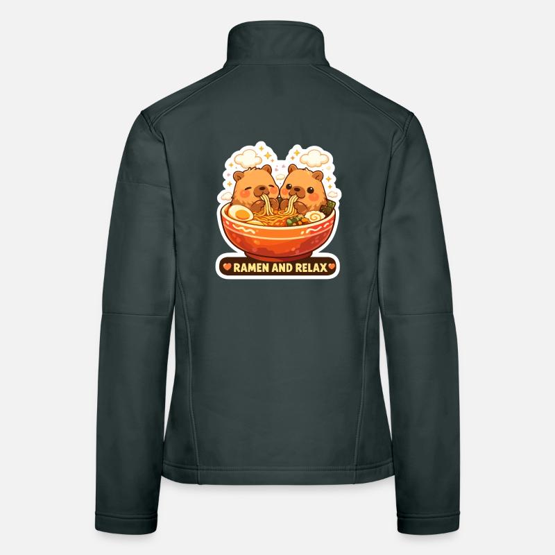 Capybara Ramen & Relax Sticker Frauen Softshelljacke