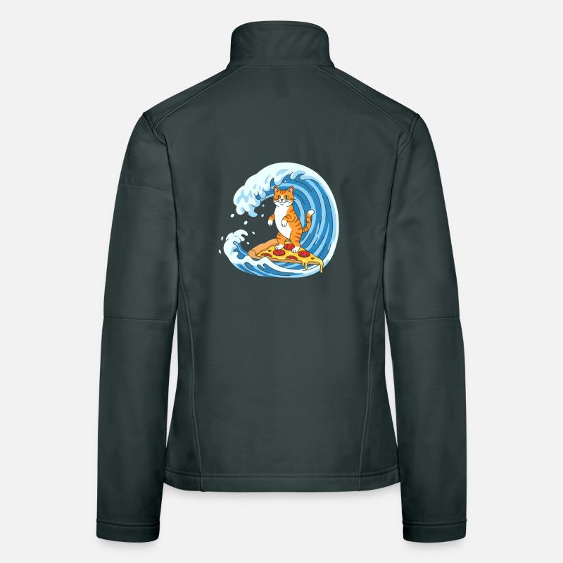 Chat surfeur sur la vague de pizza Veste en tissu softshell Femme