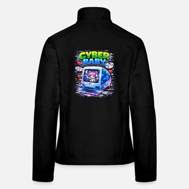 Cyber Baby Pixelart mit Y2K-Ästhetik. Frauen Softshelljacke