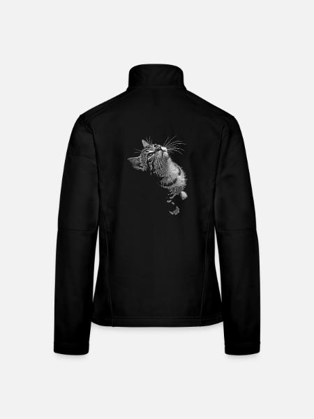 Grayscale Cat Purring Look - Women's Softshell Jacket - black - Back