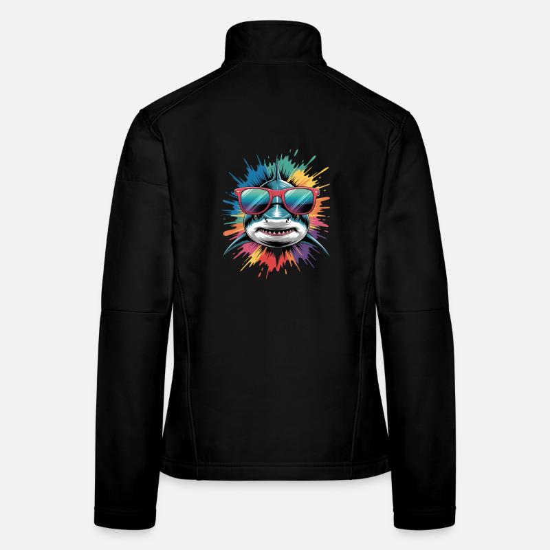 Éclaboussure colorée d’aquarelle de requin Veste en tissu softshell Femme