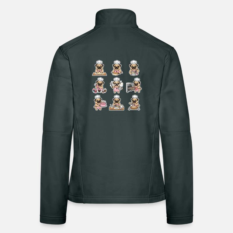 Funny Pug Baecker Baking Pastry Chef Women's Softshell Jacket