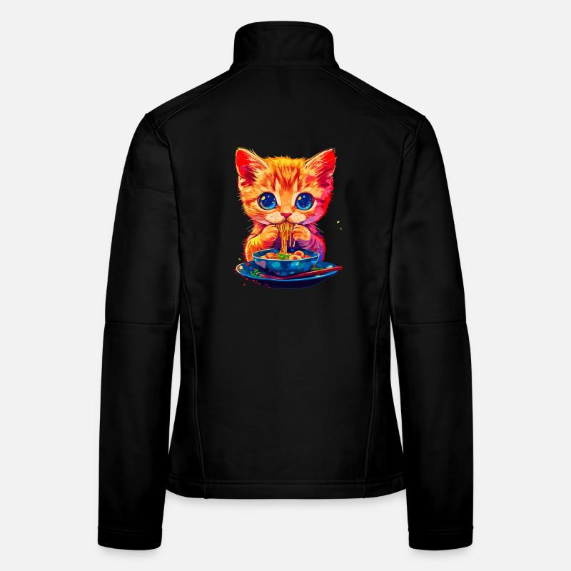 Cute cat motif with noodles Women's Softshell Jacket