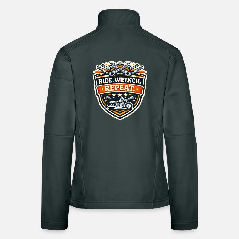 Ride Wrench Repeat Motorrad Patch Frauen Softshelljacke