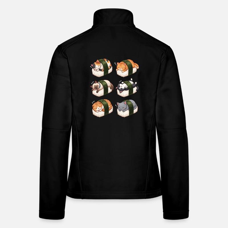 Kawaii Cat Sushi Nigiri Cute Neko Sleeping Women's Softshell Jacket