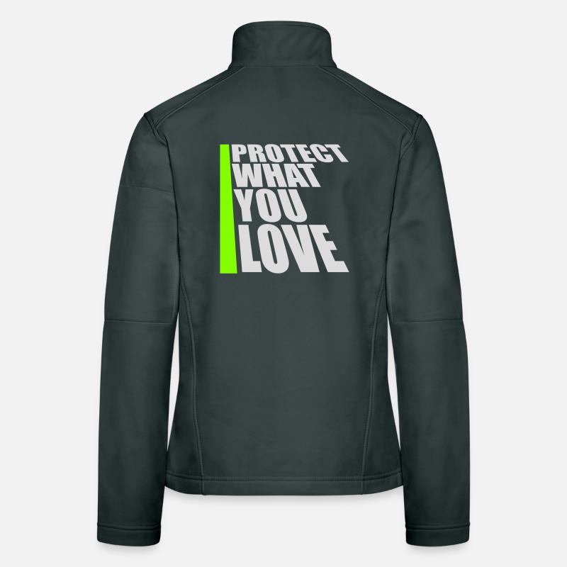 Déclaration de protection de la nature Protéger ce que vous aimez Logo de la Déclaration de Protection de la Nature Veste en tissu softshell Femme